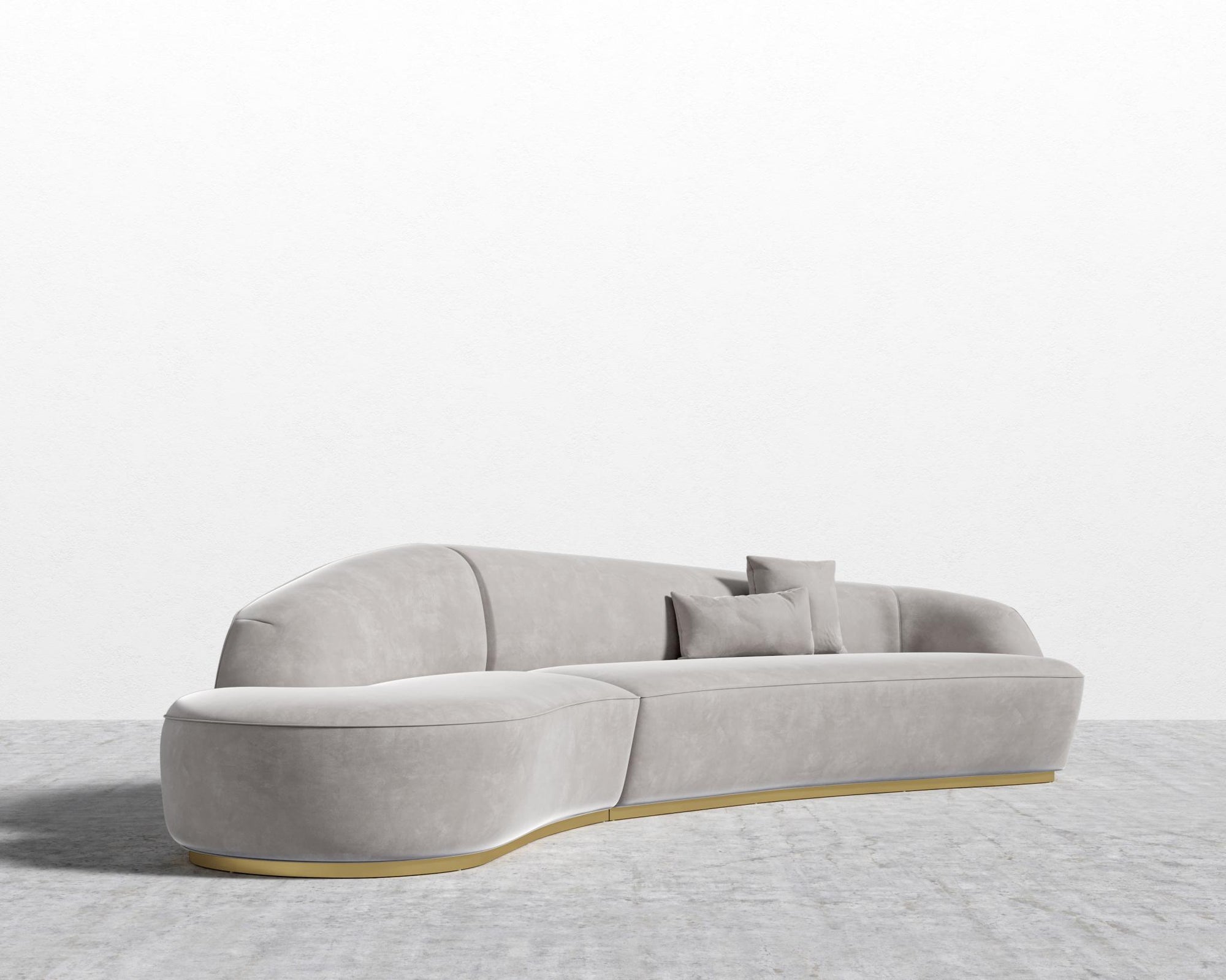 Reya Curved Sectional - Brushed Brass - Grand Curved, Curved Chaise Left, Venice Vegan Suede - Chiffon