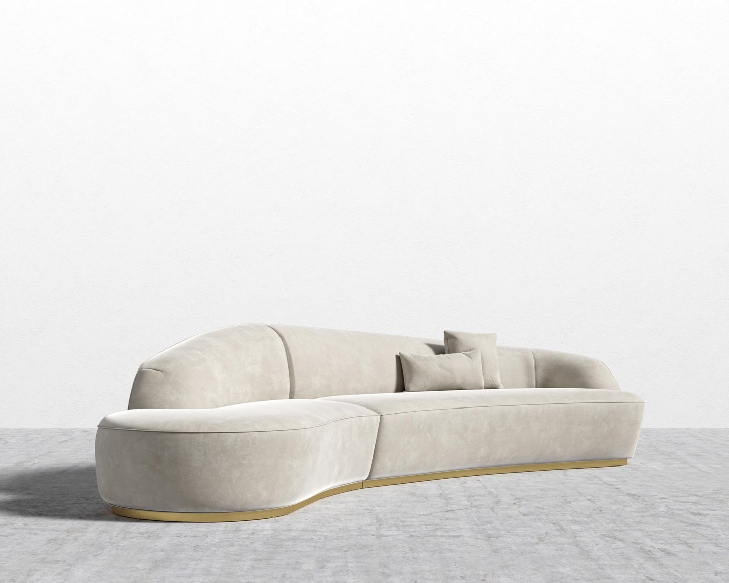 Reya Curved Sectional - Brushed Brass - Grand Curved, Curved Chaise Left, Venice Vegan Suede - Latte