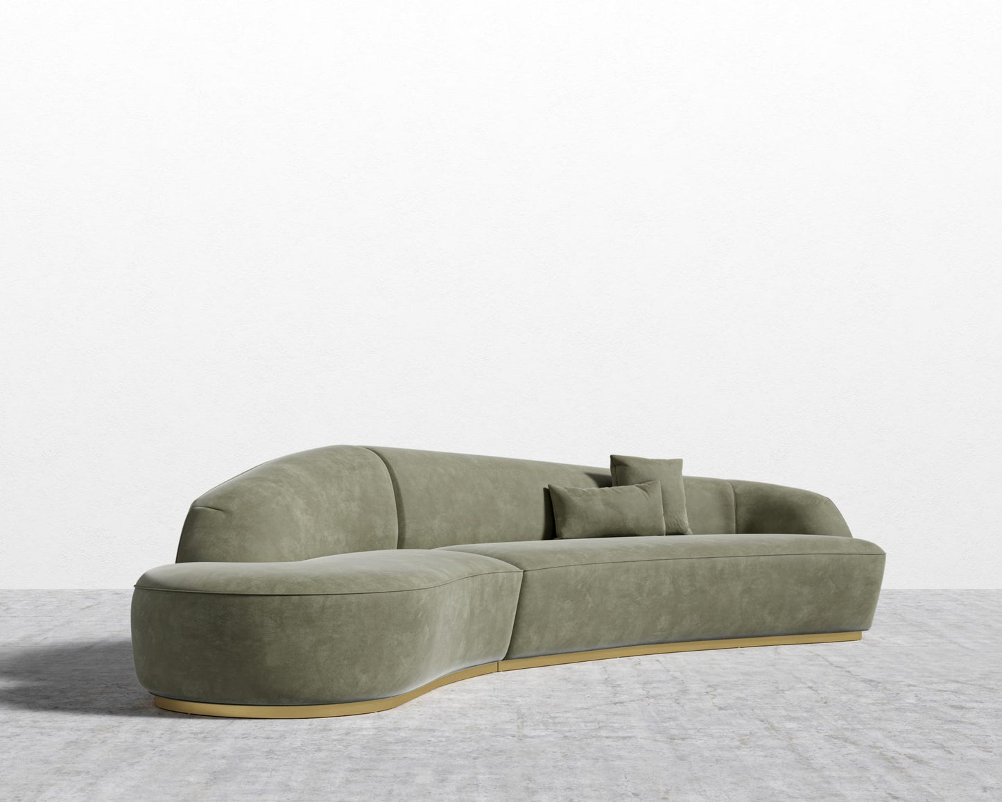 Reya Curved Sectional - Brushed Brass - Grand Curved, Curved Chaise Left, Venice Vegan Suede - Sage