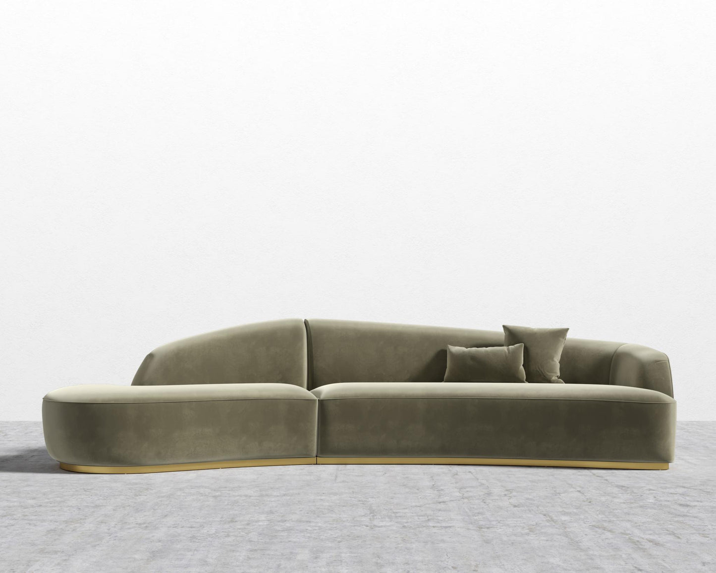 Reya Curved Sectional - Brushed Brass - Grand Curved, Curved Chaise Left, Signature Plush Velvet - Olive Green