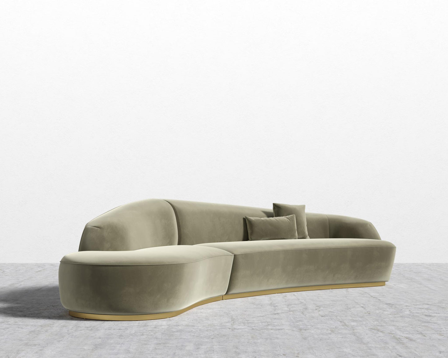 Reya Curved Sectional - Brushed Brass - Grand Curved, Curved Chaise Left, Signature Plush Velvet - Olive Green