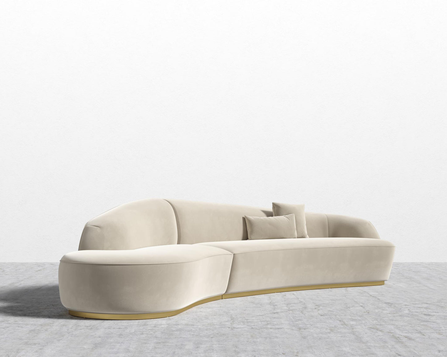 Reya Curved Sectional - Brushed Brass - Grand Curved, Curved Chaise Left, Signature Plush Velvet - Warm Taupe