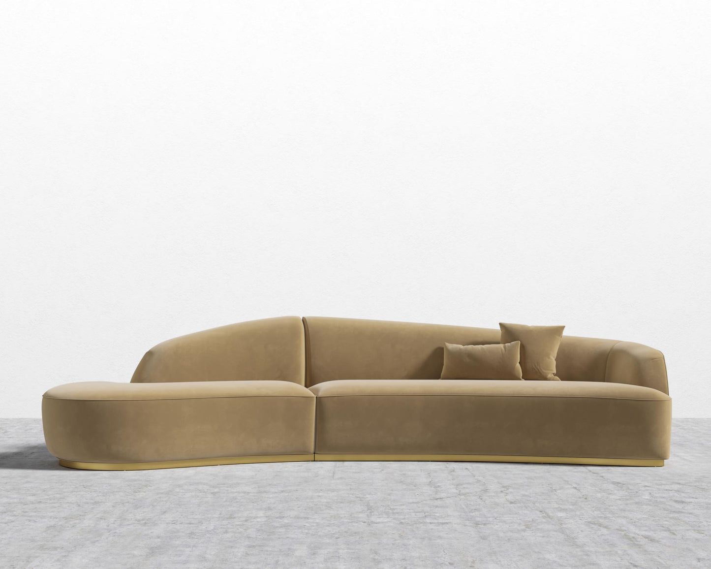 Reya Curved Sectional - Brushed Brass - Grand Curved, Curved Chaise Left, Plush Velvet - Dune