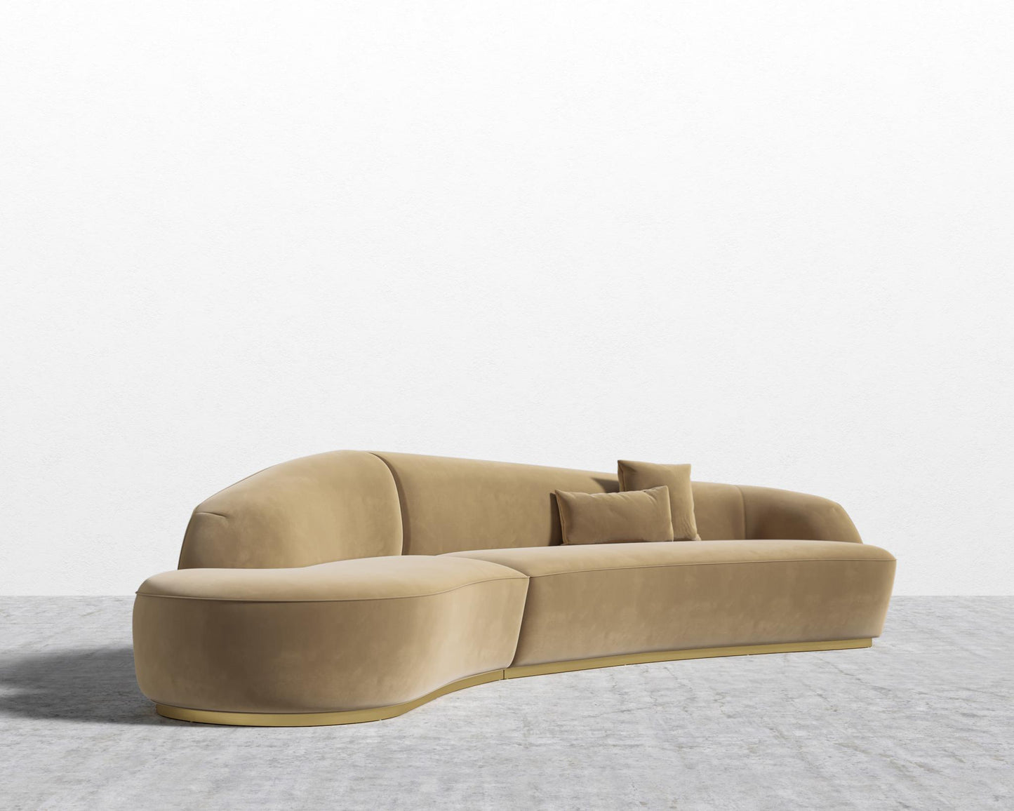 Reya Curved Sectional - Brushed Brass - Grand Curved, Curved Chaise Left, Plush Velvet - Dune