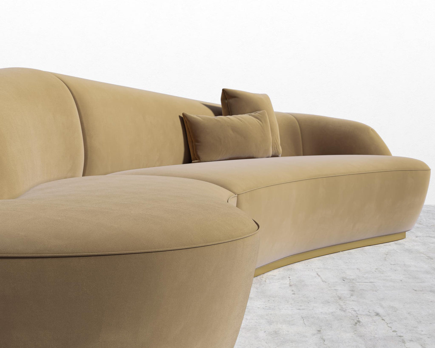 Reya Curved Sectional - Brushed Brass - Grand Curved, Curved Chaise Left, Plush Velvet - Dune