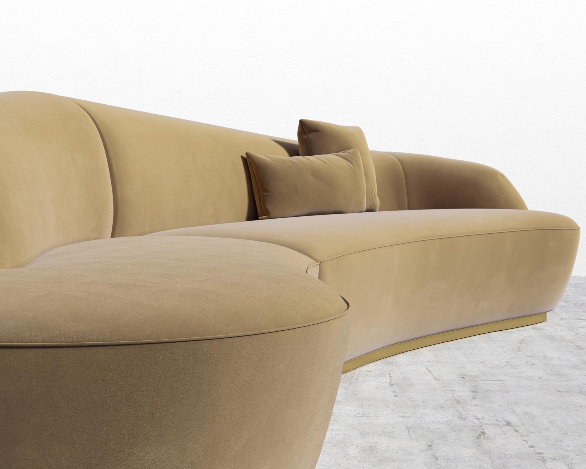 Reya Curved Sectional - Brushed Brass - Grand Curved, Curved Chaise Left, Plush Velvet - Dune