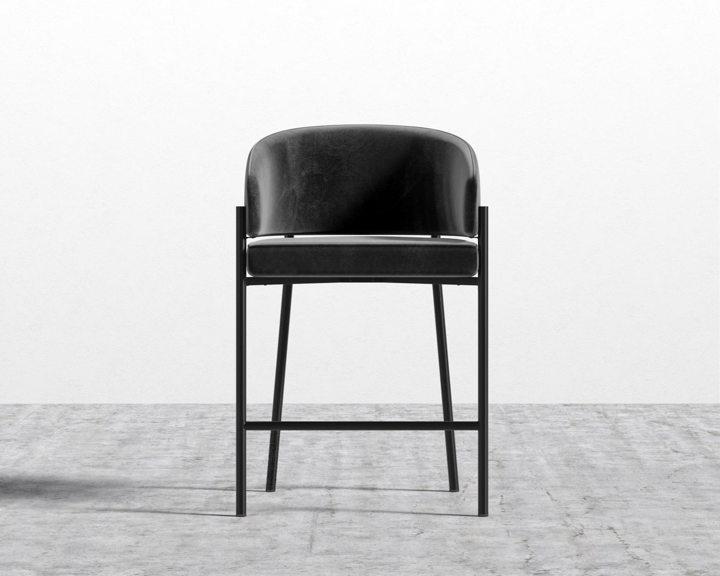 Solana Counter Stool - Plush Velvet - Black, Antique Brushed Brass - Solana