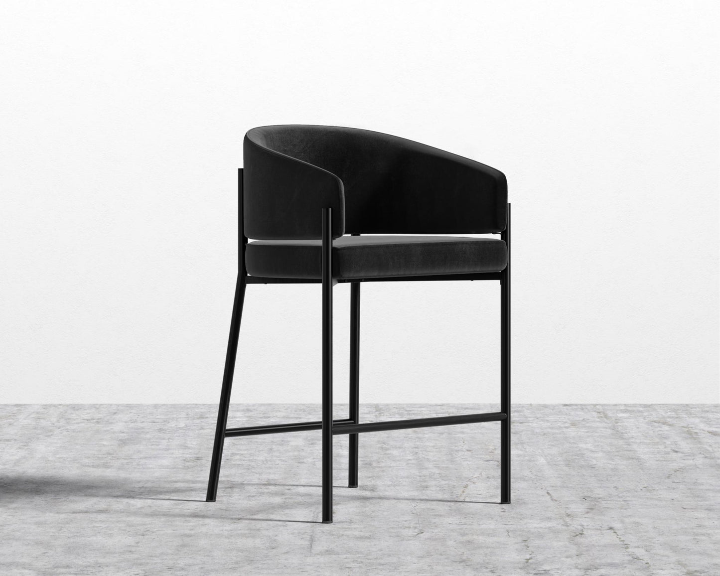 Solana Counter Stool - Plush Velvet - Black, Antique Brushed Brass - Solana