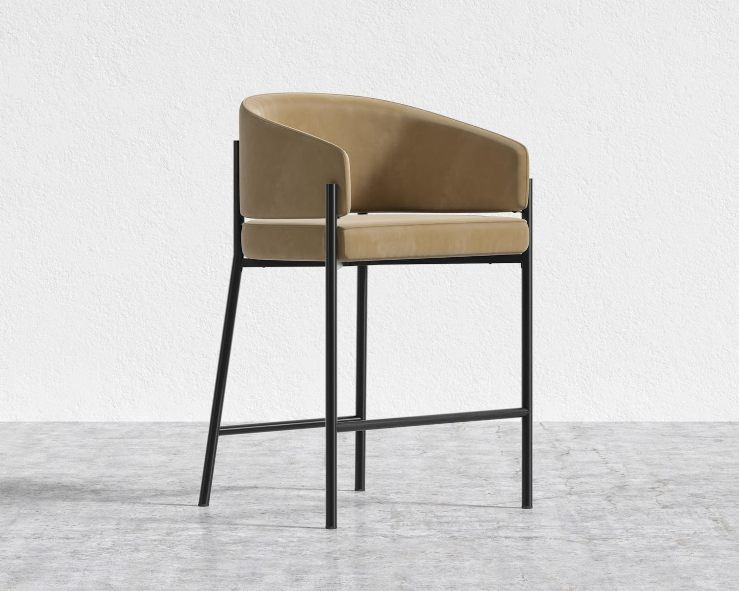 Solana Counter Stool - Plush Velvet - Dune, Antique Brushed Brass - Solana