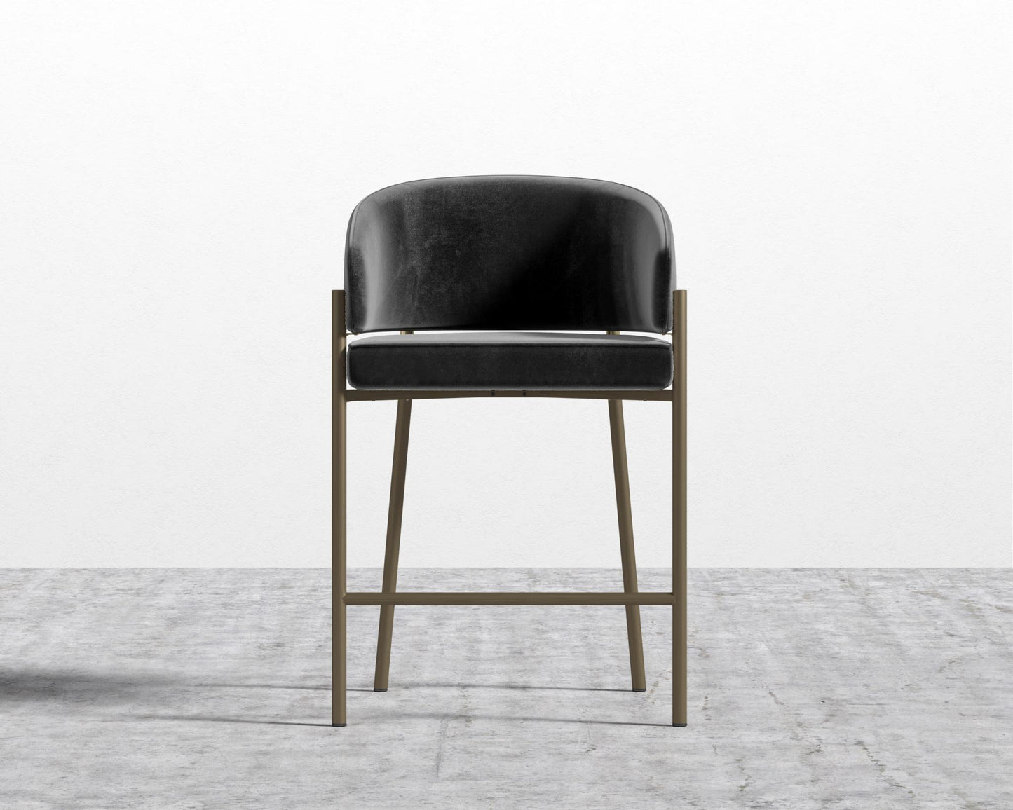 Solana Counter Stool - Plush Velvet - Black, Antique Brushed Brass - Solana