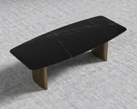 Solana Dining Table - 71" | 180cm, Black Pietra Ceramic, Antique Brushed Brass - Solana