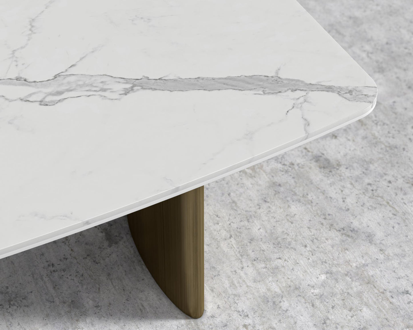 Solana Dining Table - 71" | 180cm, White Calacatta Ceramic, Antique Brushed Brass - Solana