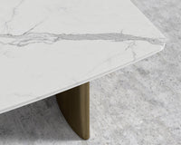 Solana Dining Table - 71" | 180cm, White Calacatta Ceramic, Antique Brushed Brass - Solana