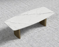 Solana Dining Table - 71" | 180cm, White Calacatta Ceramic, Antique Brushed Brass - Solana