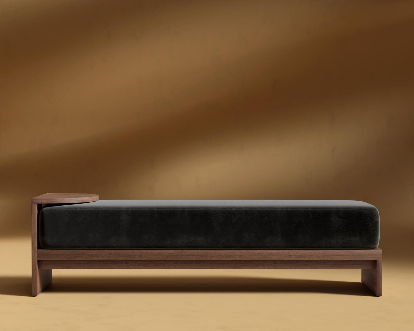 Tola Bench - Walnut Stain, Plush Velvet - Black