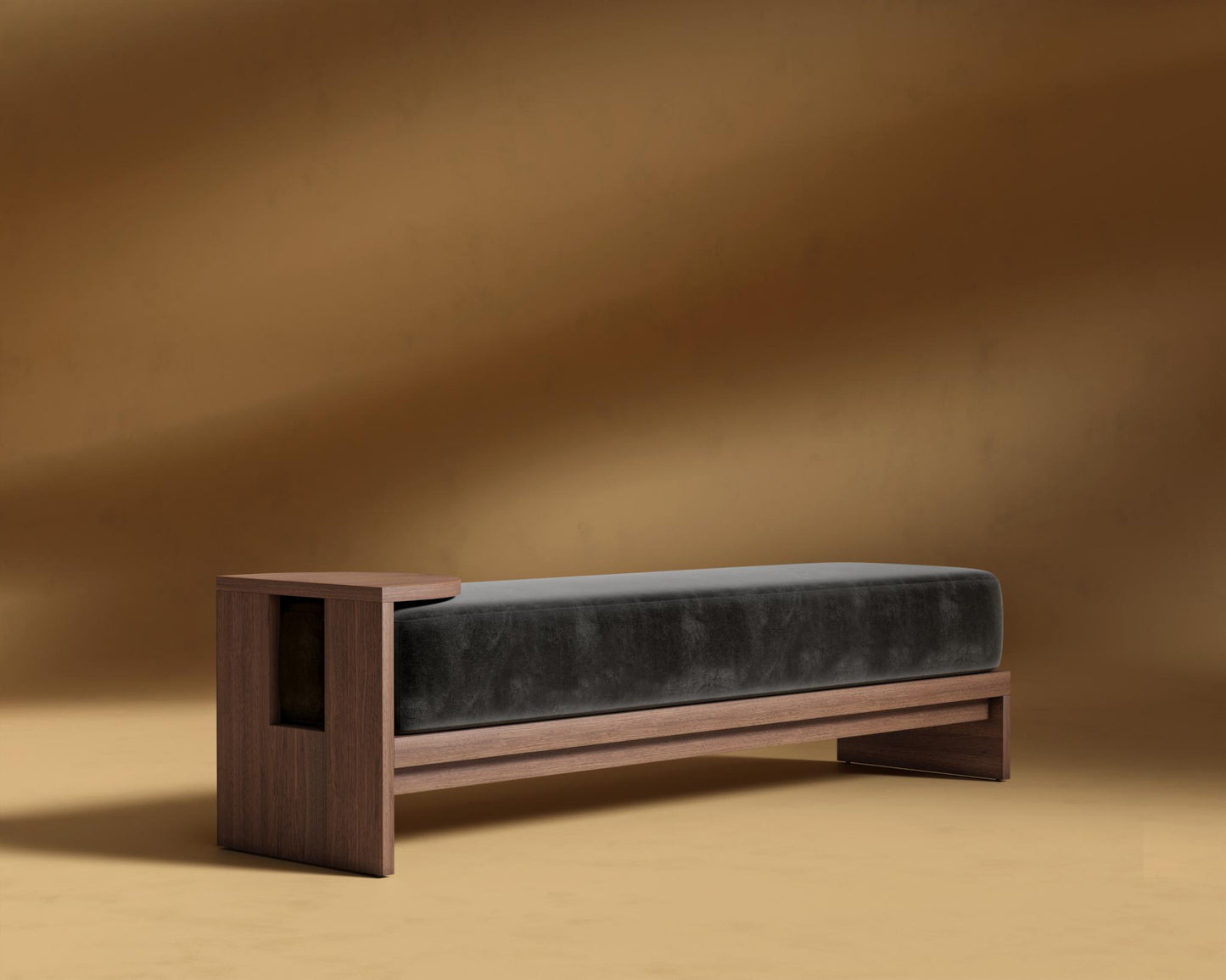 Tola Bench - Walnut Stain, Plush Velvet - Black