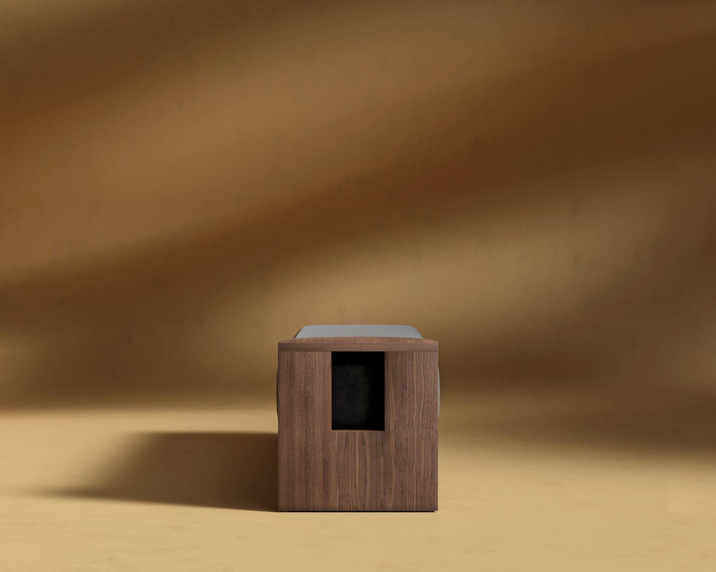 Tola Bench - Walnut Stain, Plush Velvet - Black