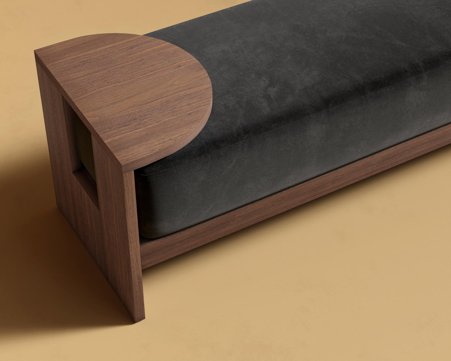 Tola Bench - Walnut Stain, Plush Velvet - Black