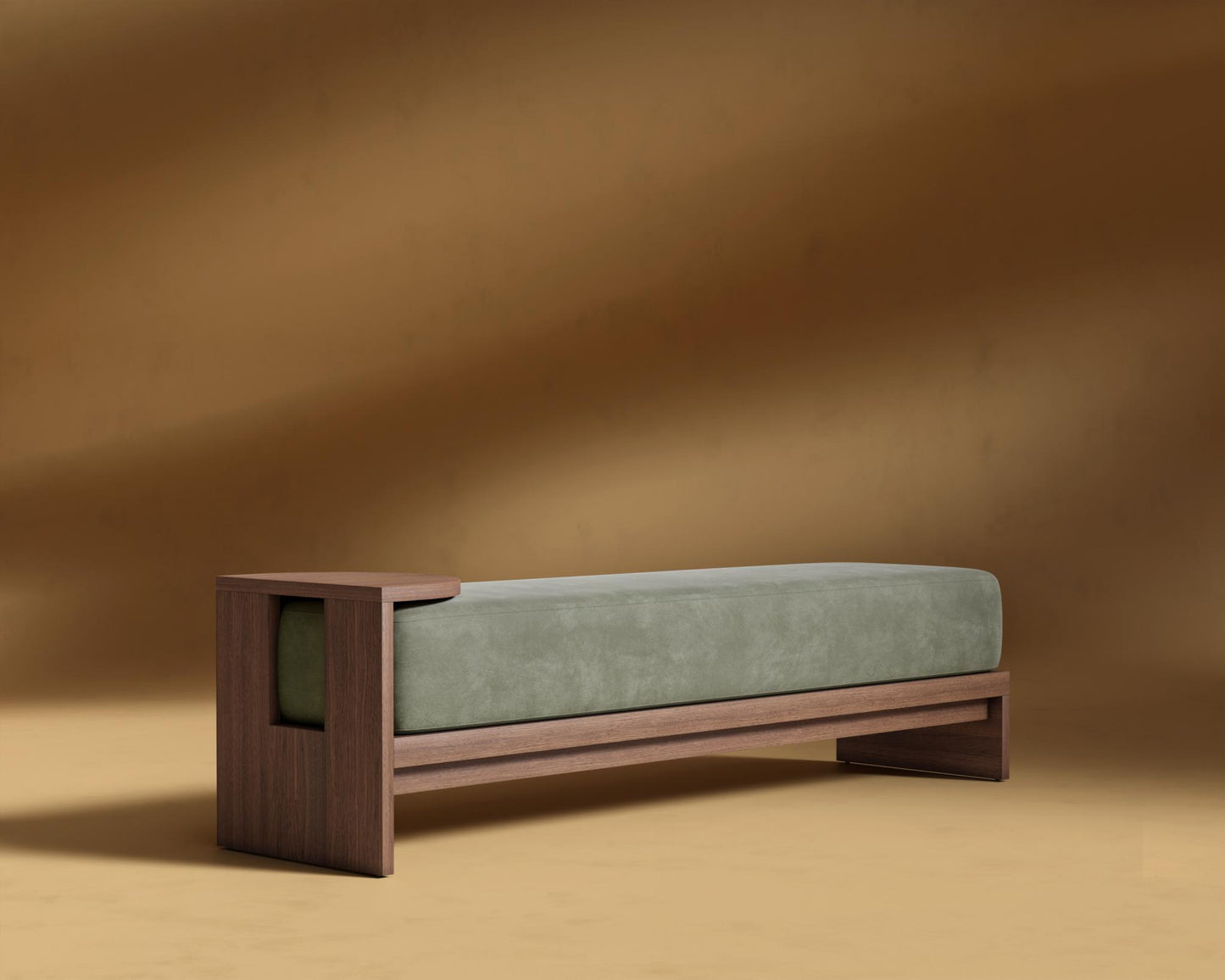 Tola Bench - Walnut Stain, Venice Vegan Suede - Sage