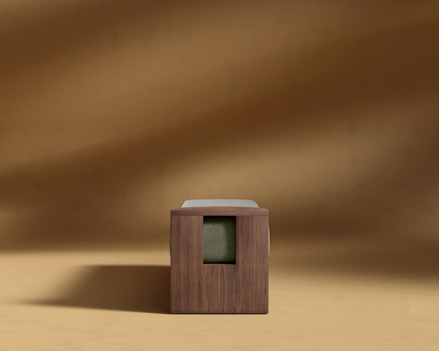 Tola Bench - Walnut Stain, Venice Vegan Suede - Sage