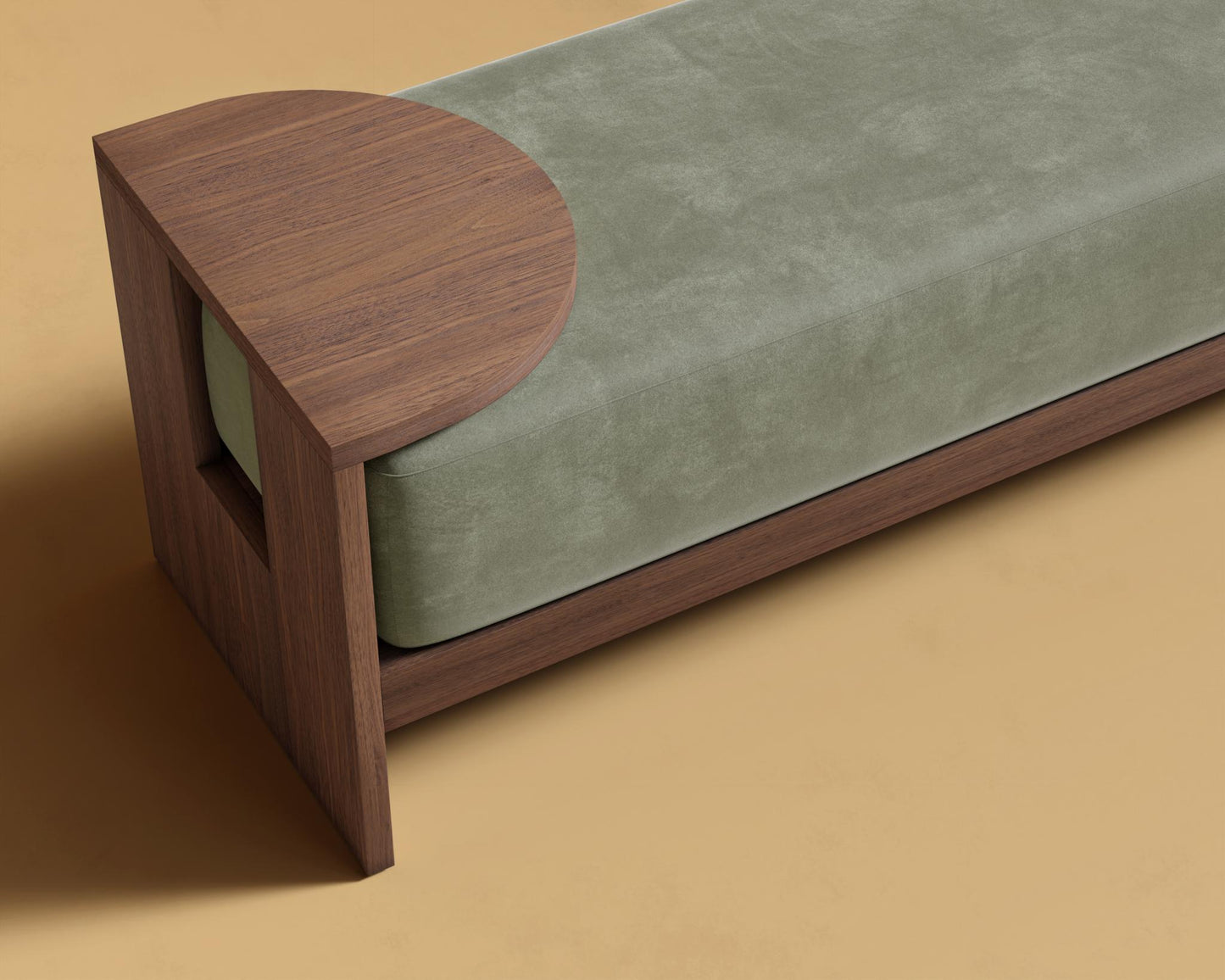 Tola Bench - Walnut Stain, Venice Vegan Suede - Sage