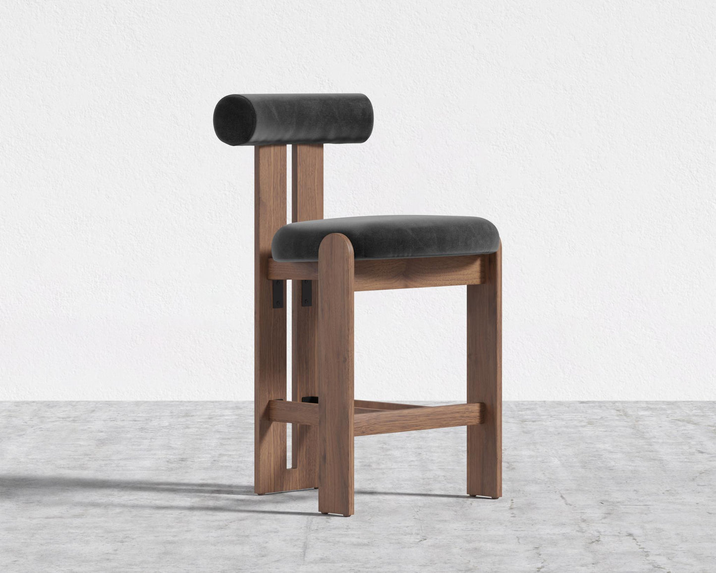 Tola Counter Stool - Walnut Stain, Plush Velvet - Black