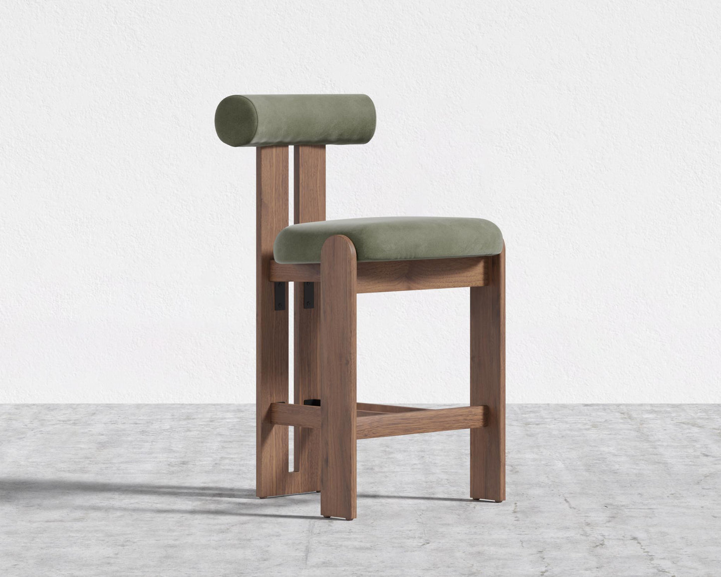 Tola Counter Stool - Walnut Stain, Venice Vegan Suede - Sage