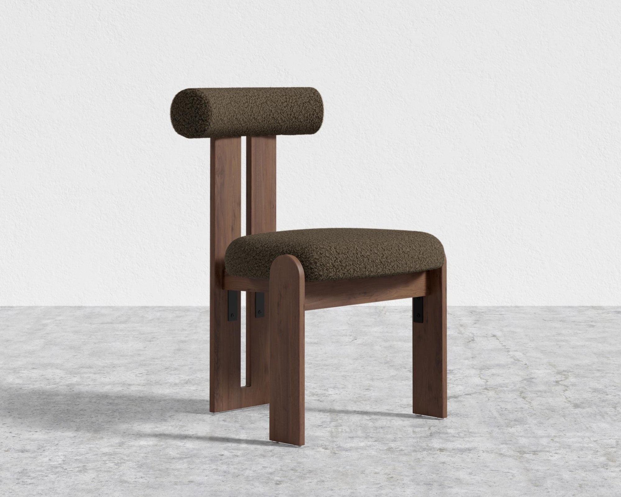 Tola Dining Chair - Walnut Stain, Shearling - Espresso