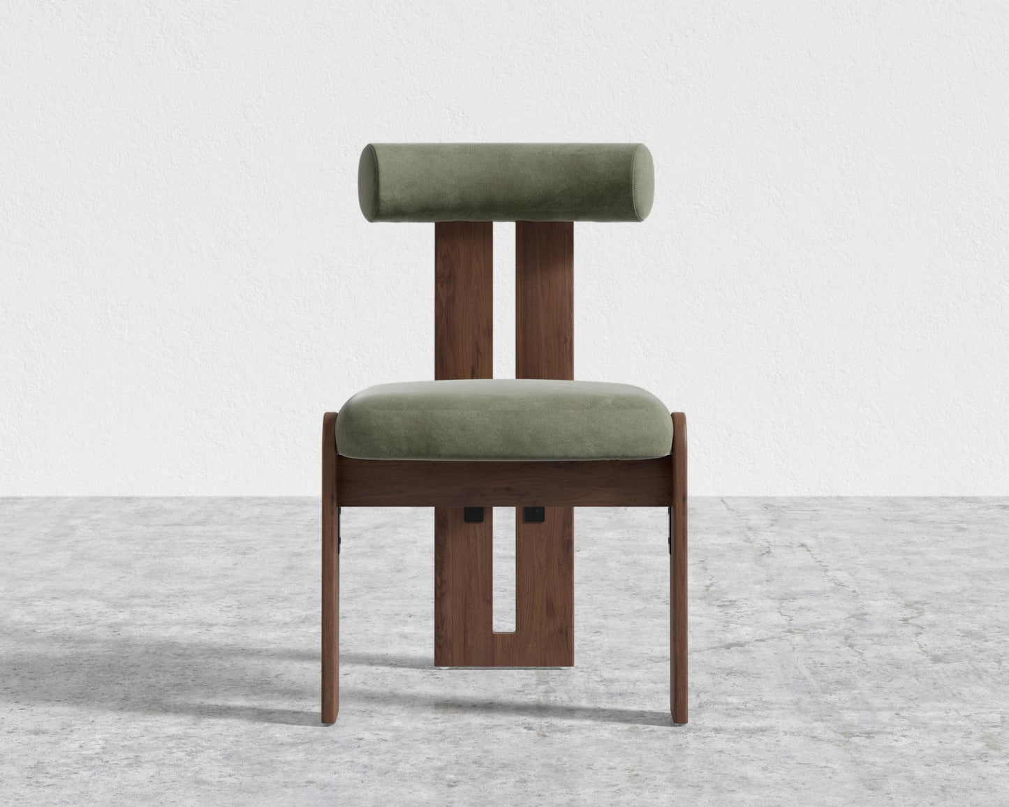 Tola Dining Chair - Walnut Stain, Venice Vegan Suede - Sage