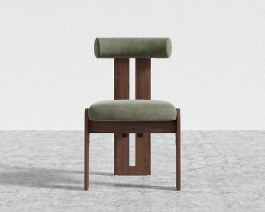 Tola Dining Chair - Walnut Stain, Venice Vegan Suede - Sage
