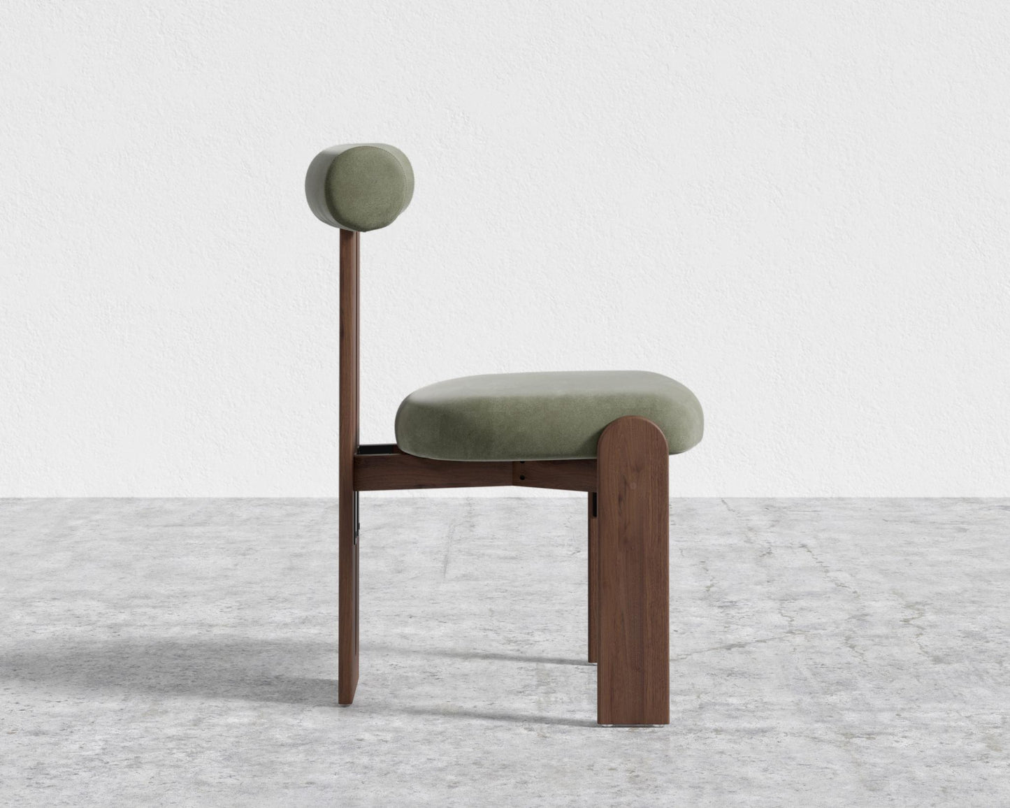 Tola Dining Chair - Walnut Stain, Venice Vegan Suede - Sage