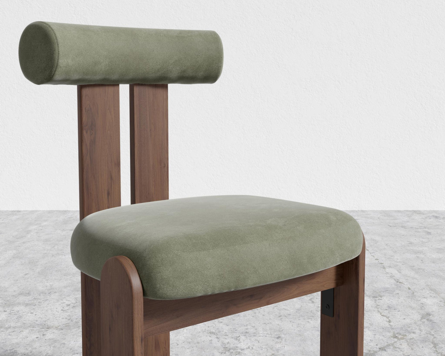 Tola Dining Chair - Walnut Stain, Venice Vegan Suede - Sage