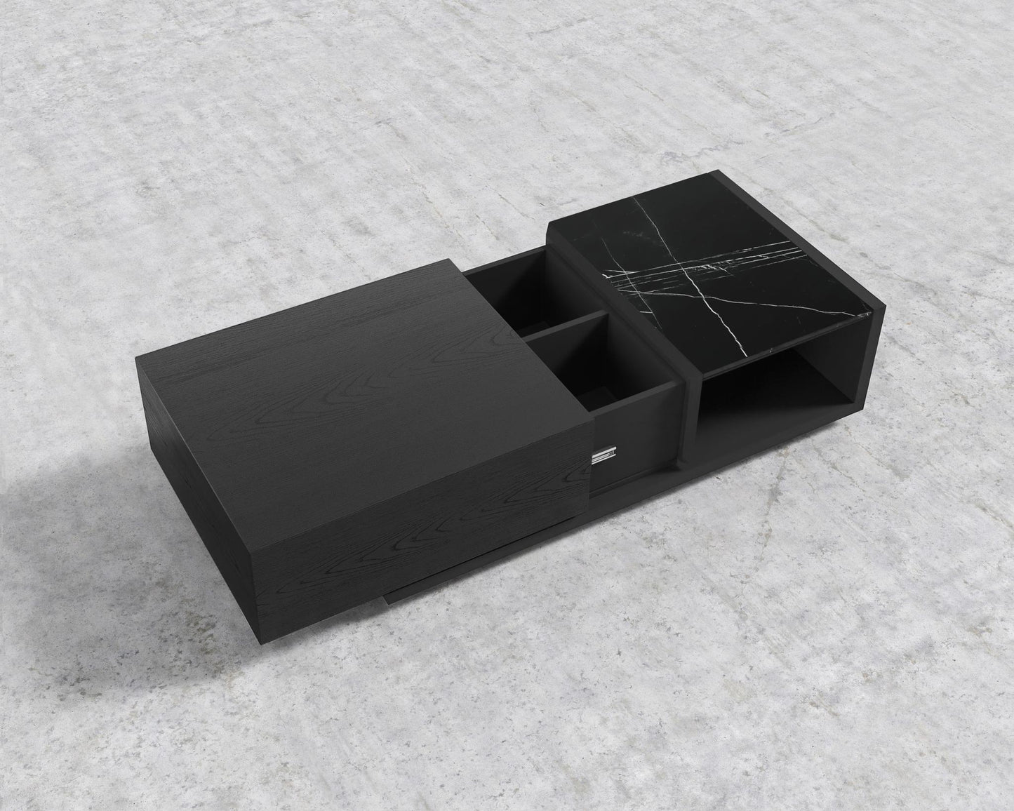 Truman Coffee Table - Black Marble, Black Oak Veneer