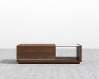 Truman Coffee Table - White Frosted Glass, Walnut Veneer