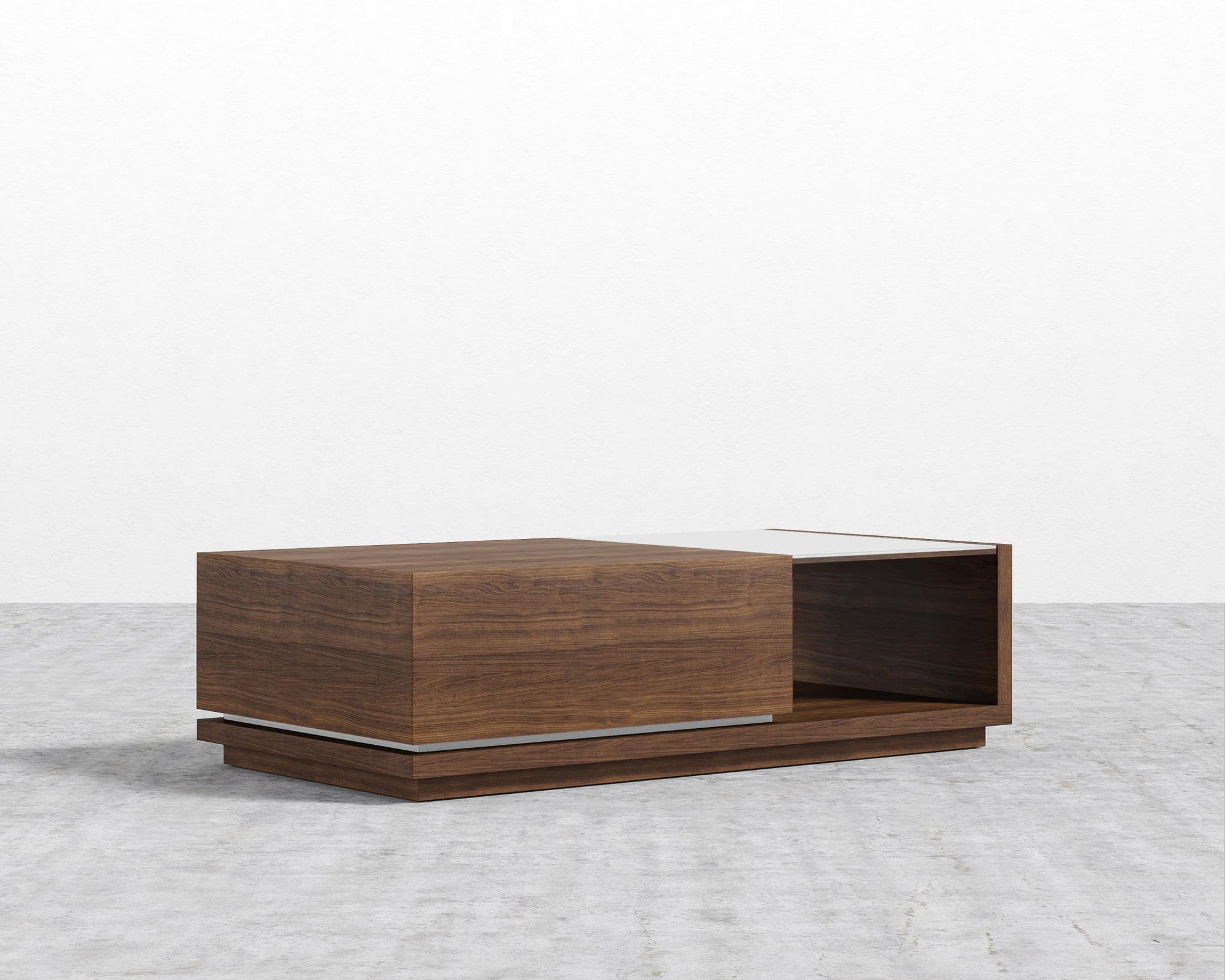 Truman Coffee Table - White Frosted Glass, Walnut Veneer