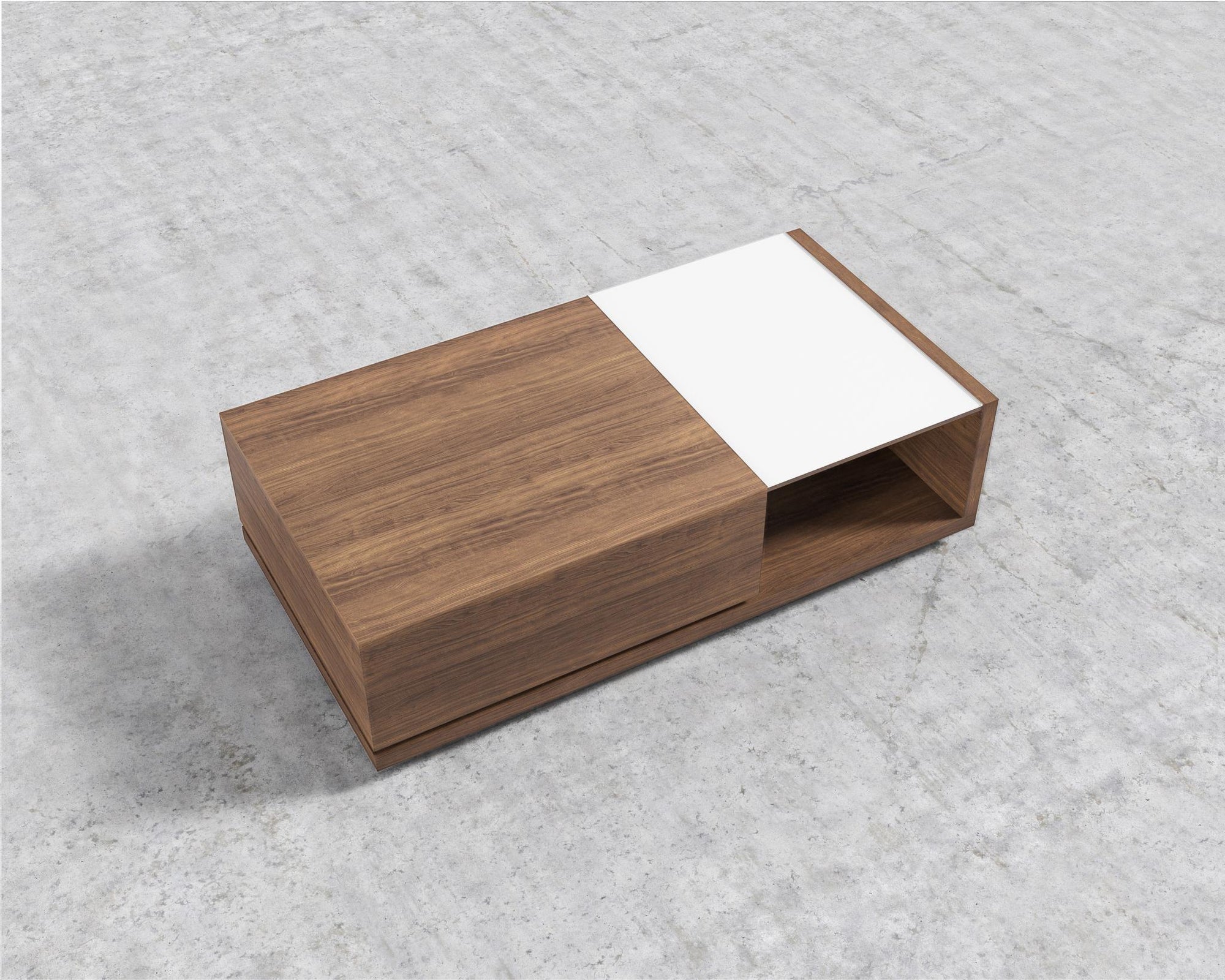 Truman Coffee Table - White Frosted Glass, Walnut Veneer