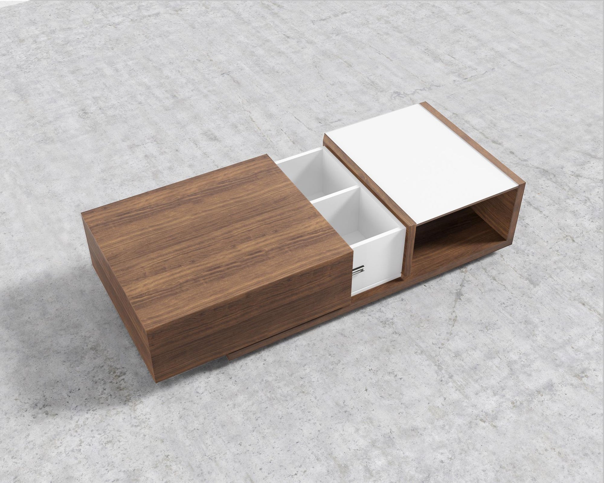 Truman Coffee Table - White Frosted Glass, Walnut Veneer
