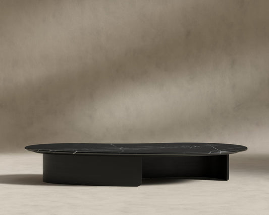 Valerian Coffee Table - Surface - Black Marble, Alabaster Matte Lacquer with Grain