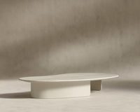 Valerian Coffee Table - Surface - White Travertine, Alabaster Matte Lacquer with Grain