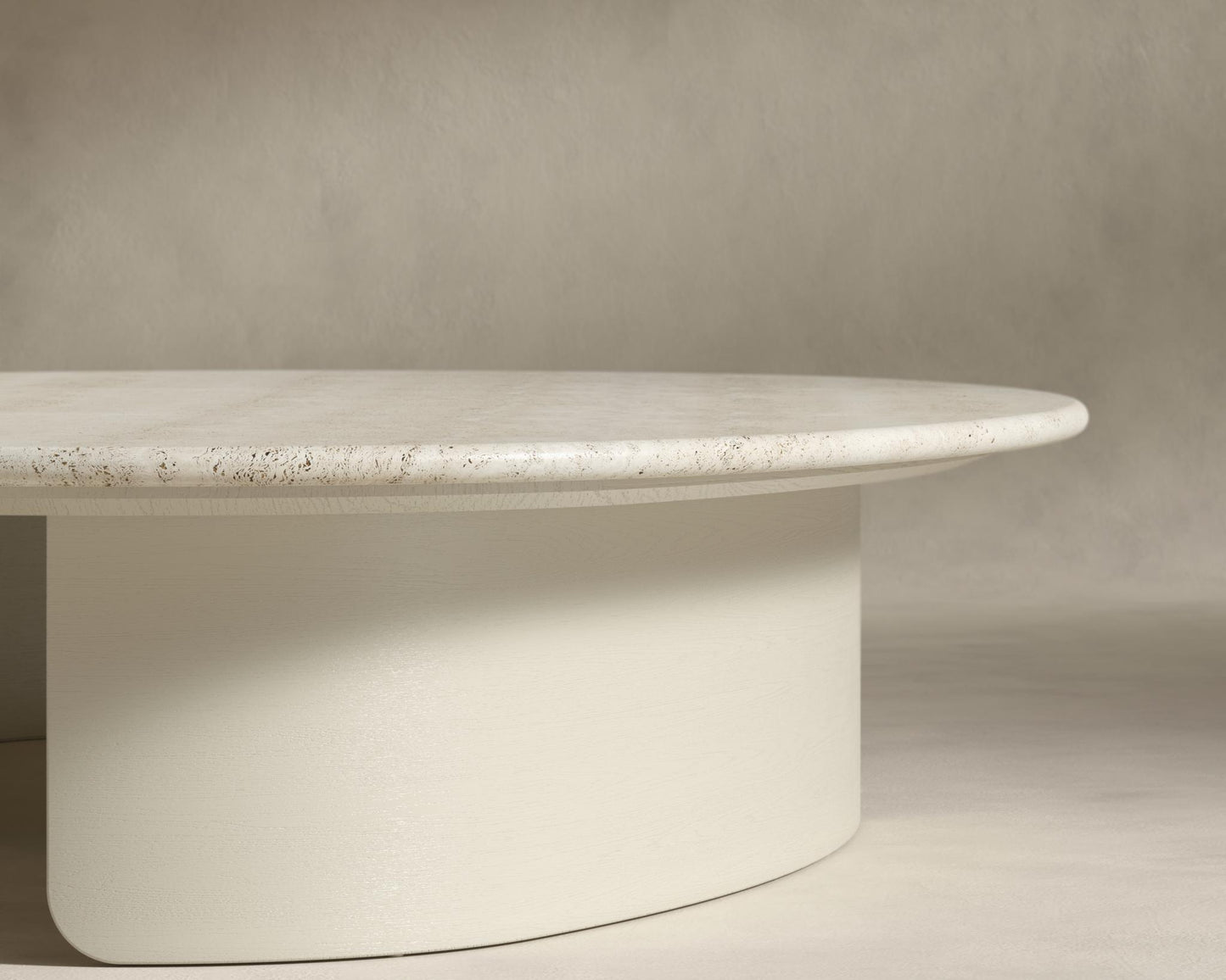 Valerian Coffee Table - Surface - White Travertine, Alabaster Matte Lacquer with Grain