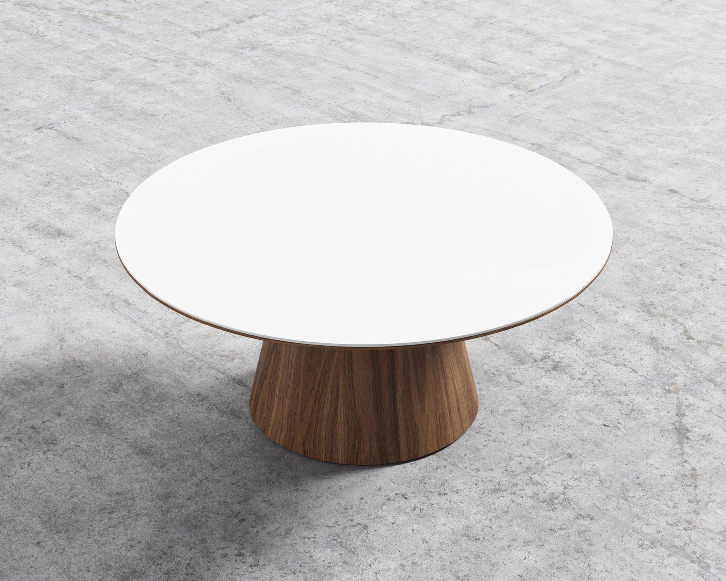 Winston Coffee Table - High gloss white lacquer with clear glass top, 36" | 91cm, Walnut Veneer