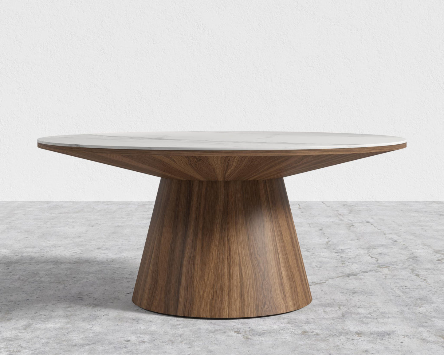 Winston Coffee Table - 36" | 91cm, White Calacatta Ceramic, Walnut Veneer