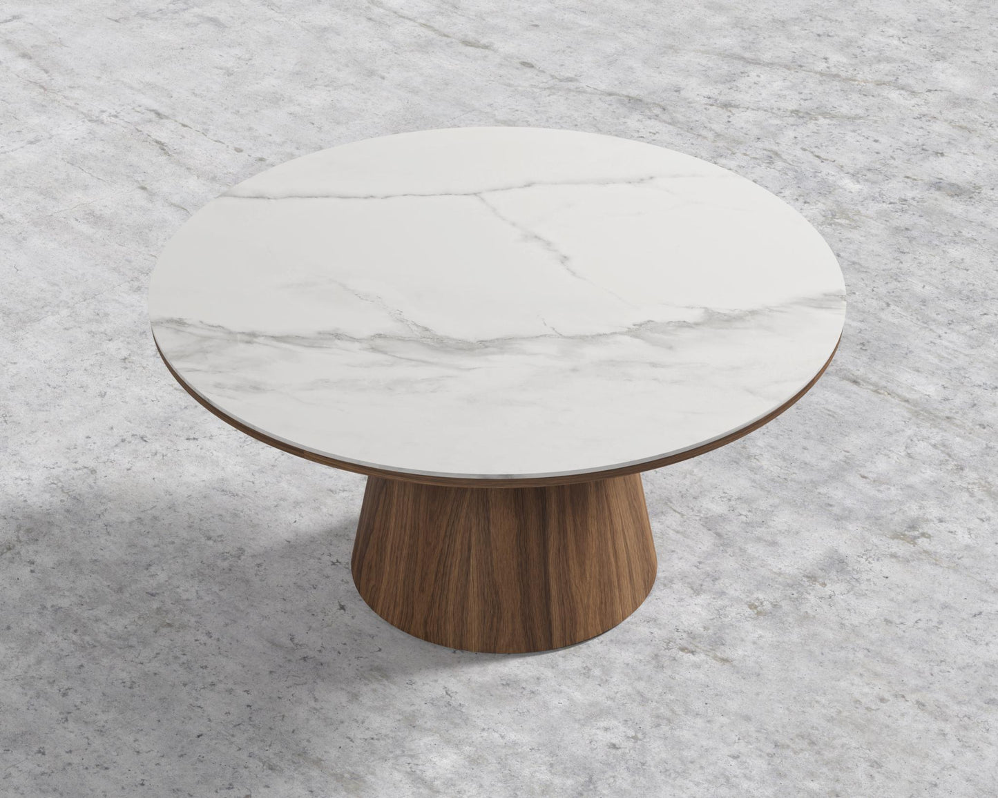 Winston Coffee Table - 36" | 91cm, White Calacatta Ceramic, Walnut Veneer