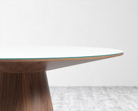Winston Dining Table - 48" - High gloss white lacquer with clear glass top, 48" | 122cm, Walnut Veneer