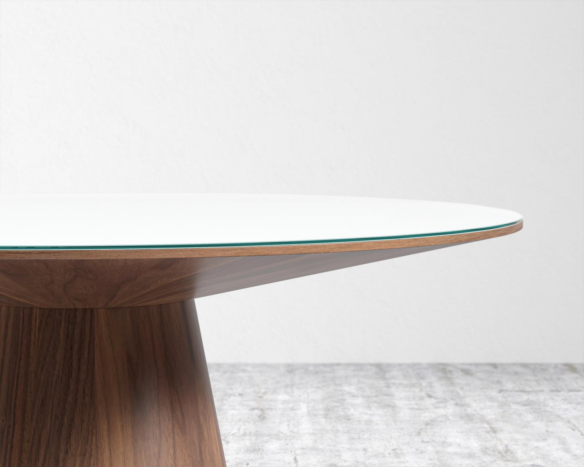 Winston Dining Table - 48" - High gloss white lacquer with clear glass top, 48" | 122cm, Walnut Veneer