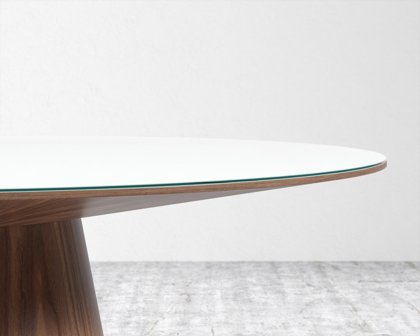 Winston Dining Table - 63" - High gloss white lacquer with clear glass top, 63" | 160cm, Walnut Veneer