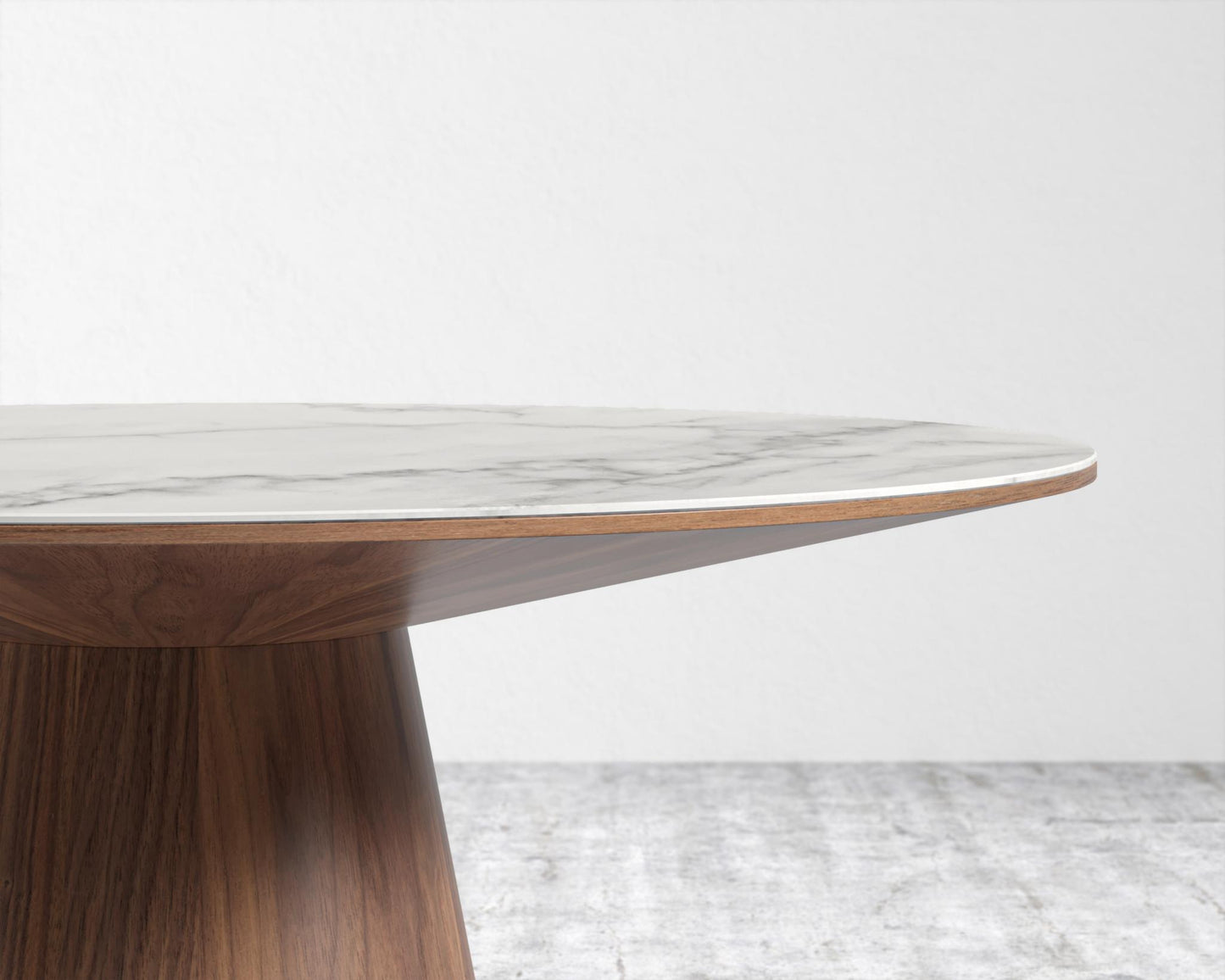 Winston Dining Table - 48" - 48" | 122cm, White Calacatta Ceramic, Walnut Veneer