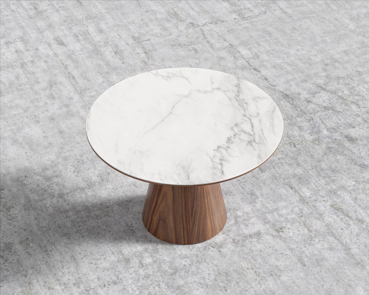 Winston Dining Table - 48" - 48" | 122cm, White Calacatta Ceramic, Walnut Veneer