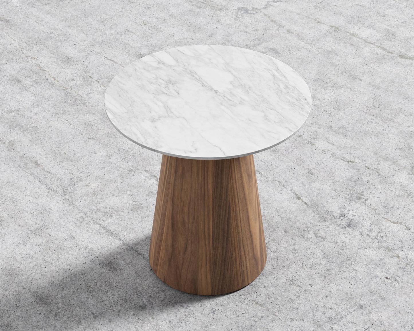 Winston Side Table - 19", White Marble, Walnut Veneer