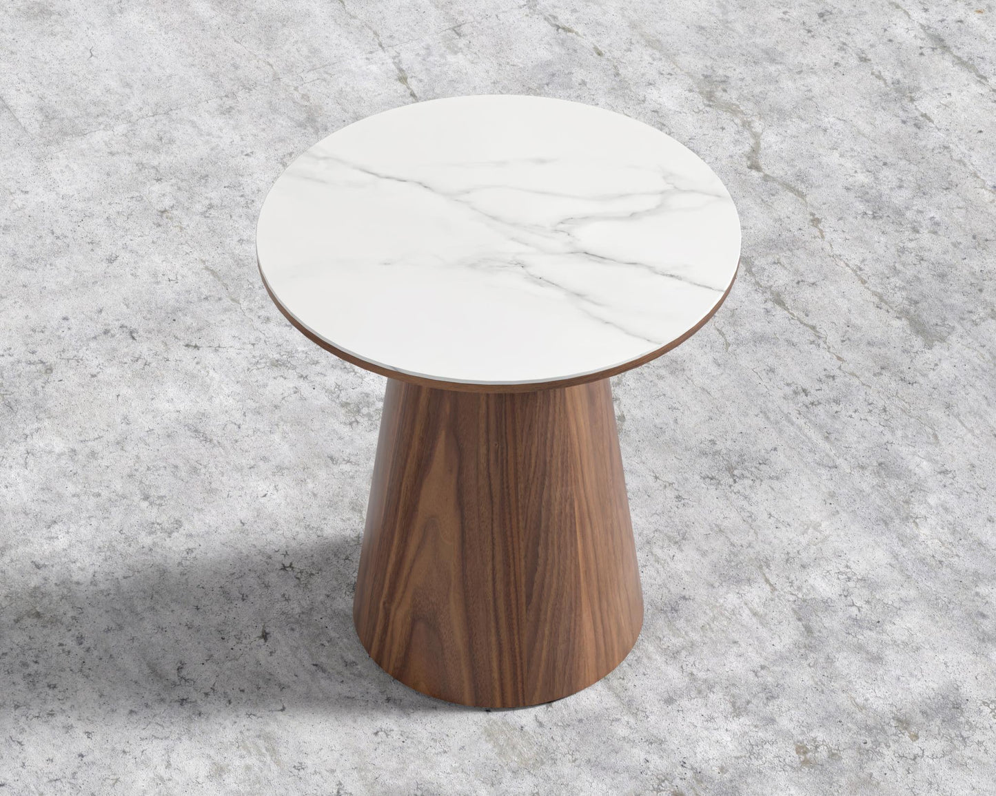 Winston Side Table - 19", White Calacatta Ceramic, Walnut Veneer